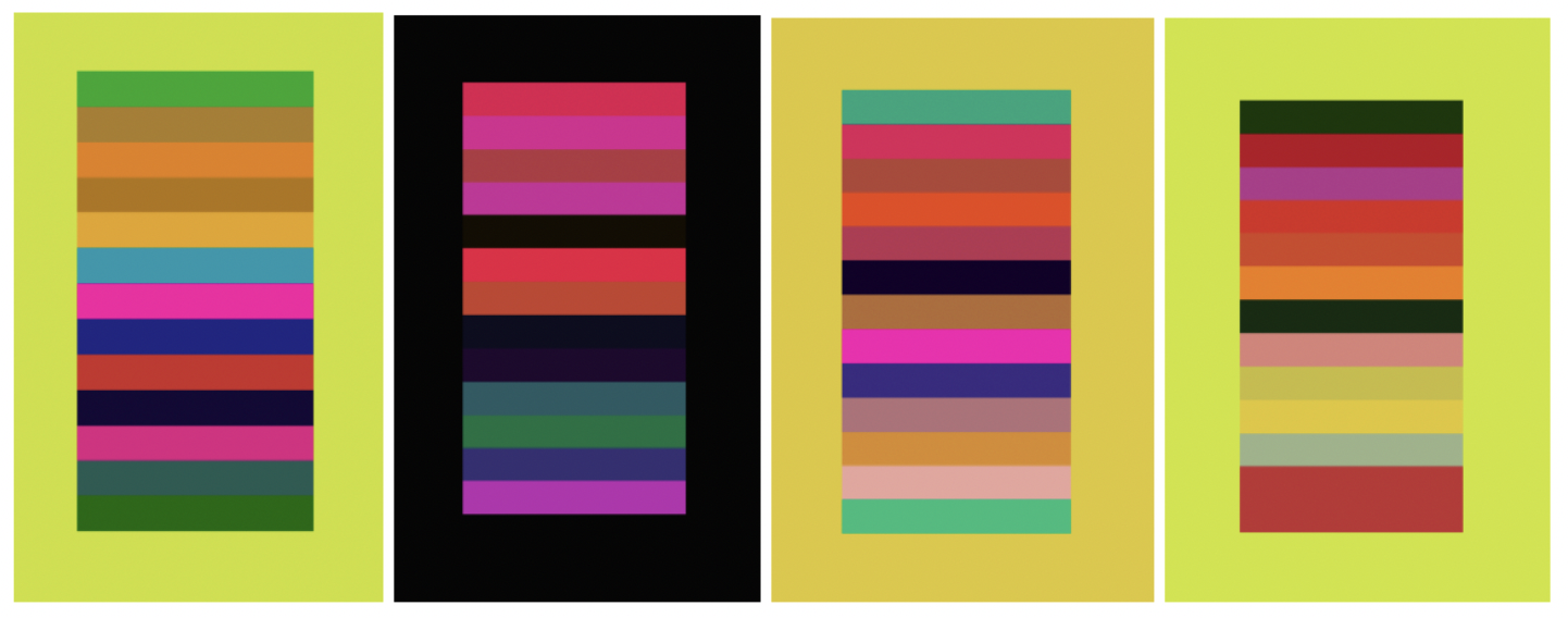 Colors gone wild in Special Token. Sample of color palettes generated from a yellow hue space.