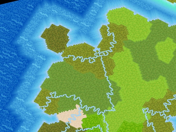 Prior procedural river network generation with a river delta.