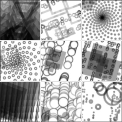 A variety of code-generated source images, ready to be rendered to the main canvas.