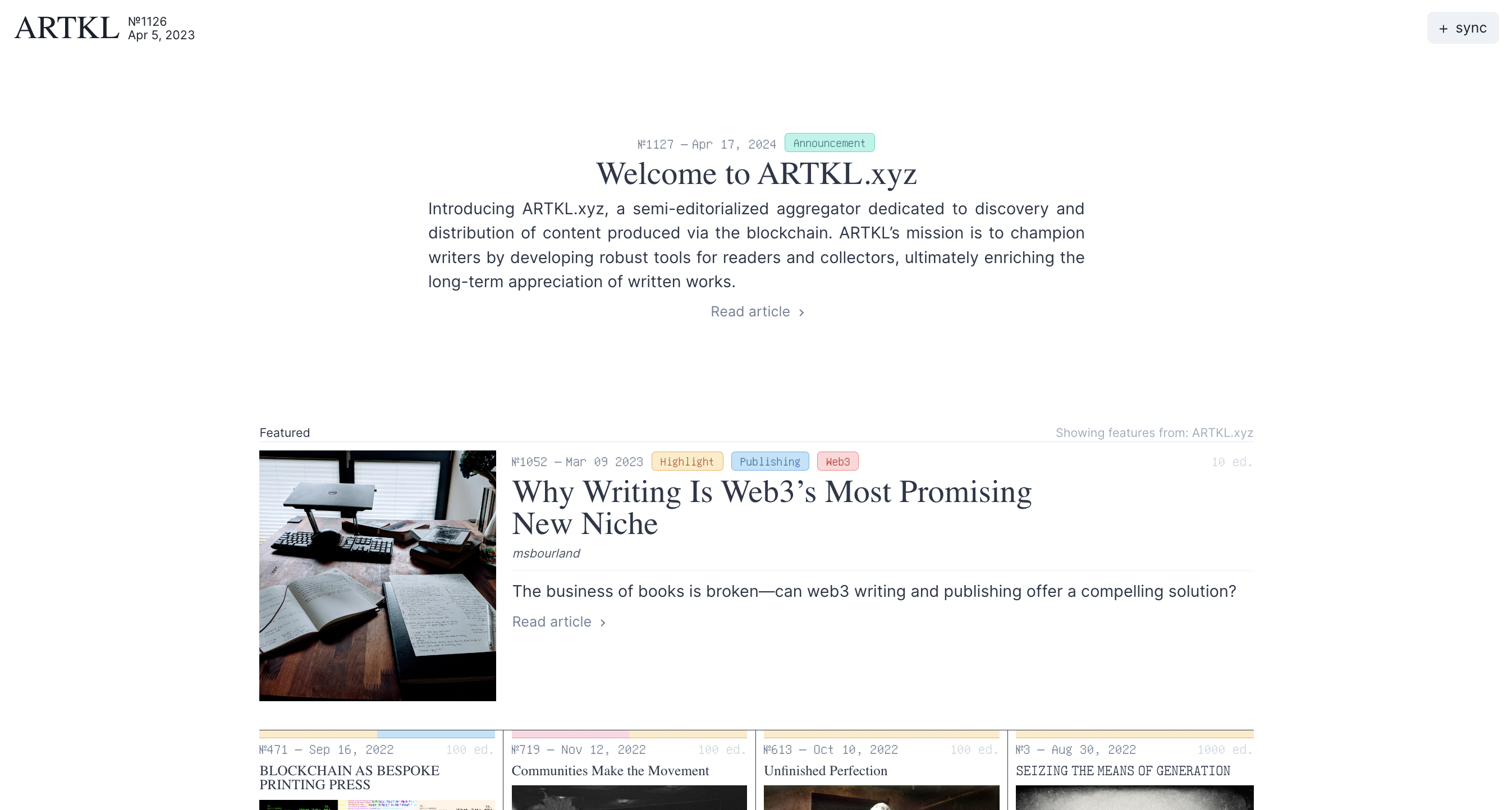 First look at the ARTKL.xyz homepage!