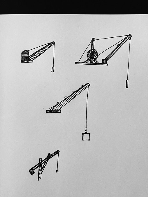 "Medieval" cranes sketched by Peter