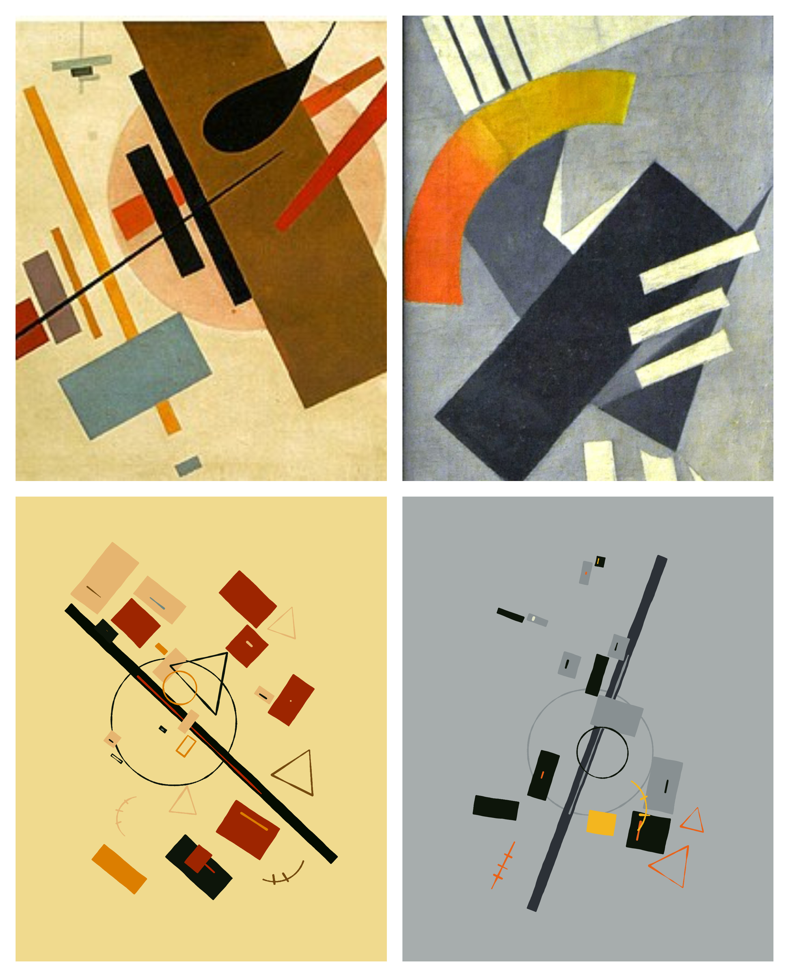 Color palettes sampled from Malevich's and Rozanova's compositions