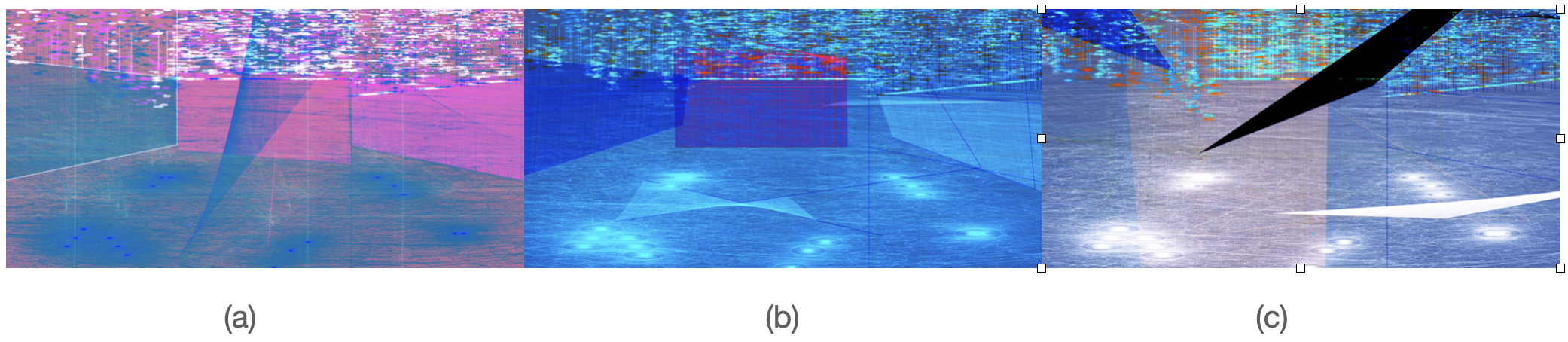 Figure 5. Our external perception is the orientation of interior walls. (a) warping factor = 0.1.  (b) warping factor =1. (c) warping factor =8.