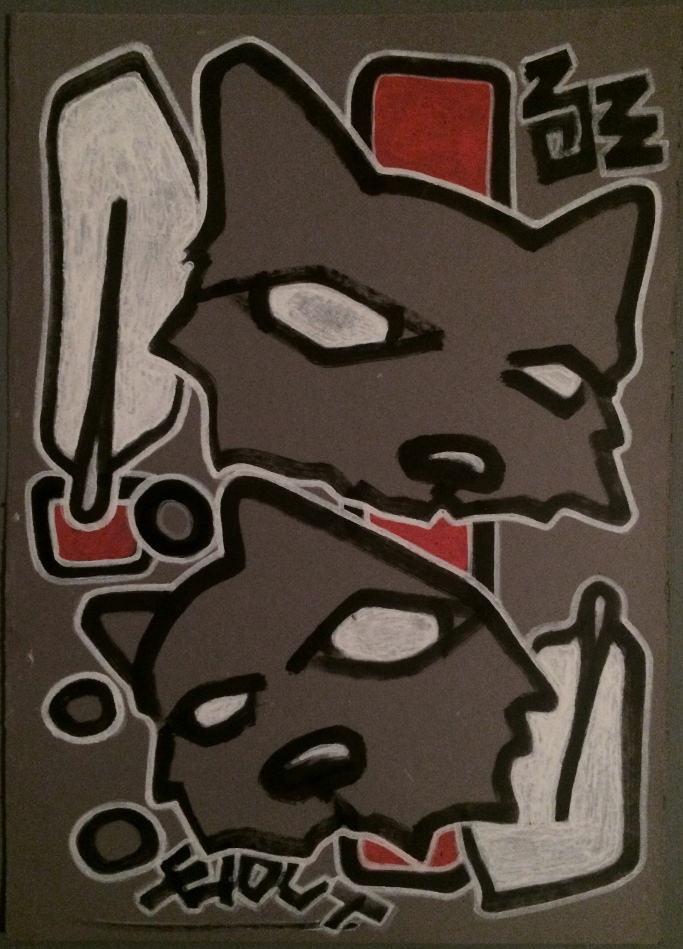 ghost dogs 2022, refillable markers; grog full metal paint, on paper, private collection