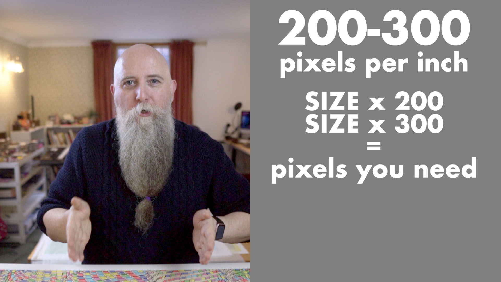 To work out the image size you need from the physical size