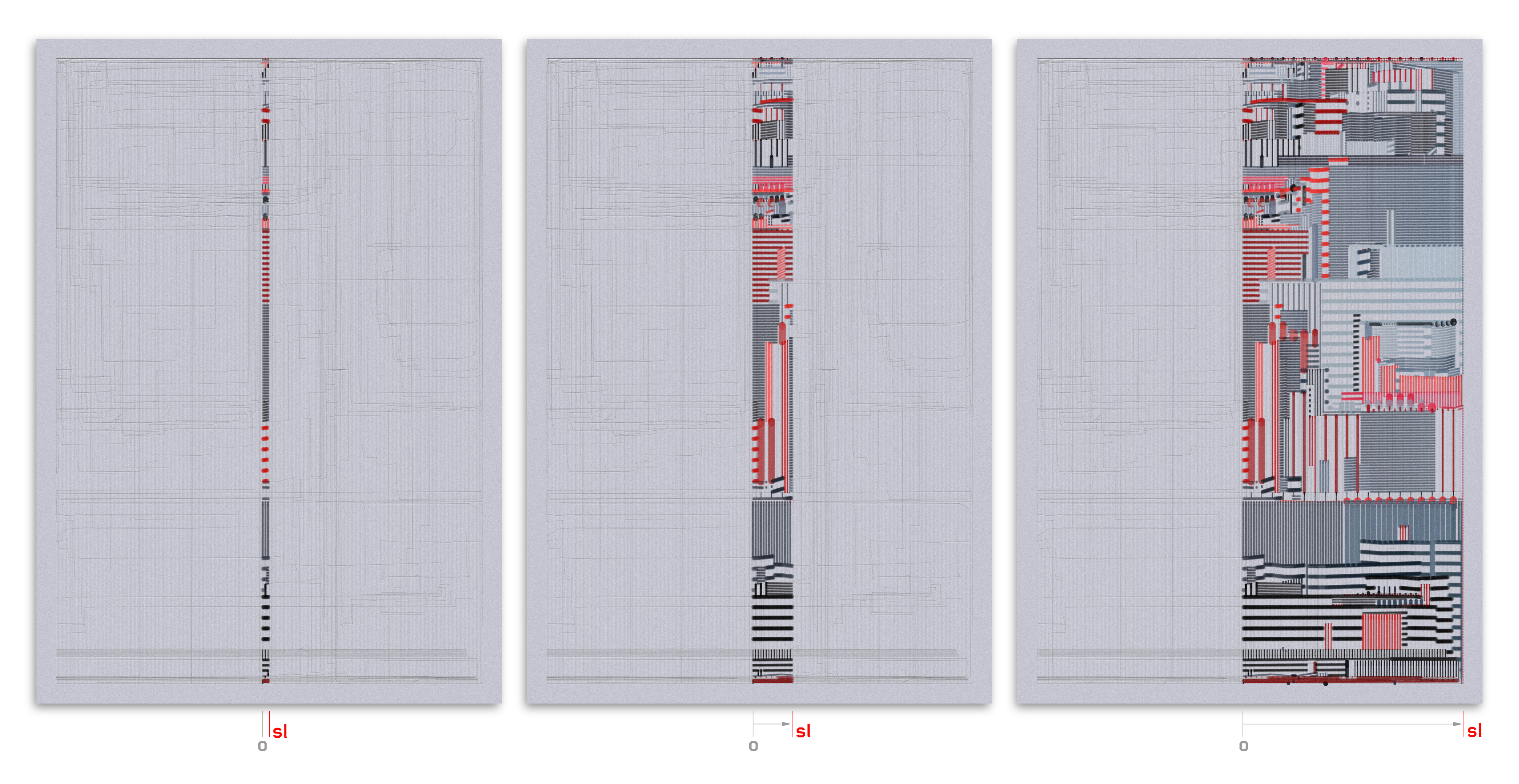 The scanline (sl) can be placed at an origin point (O) and incrementally moved left-to-right to produce vertical lines.