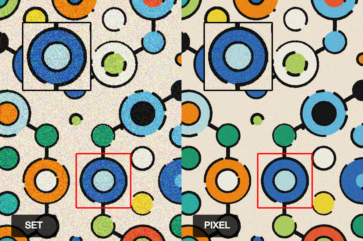 Comparison between the template sketch granulated by modifying the pixel vs the one that utilises get() and set()