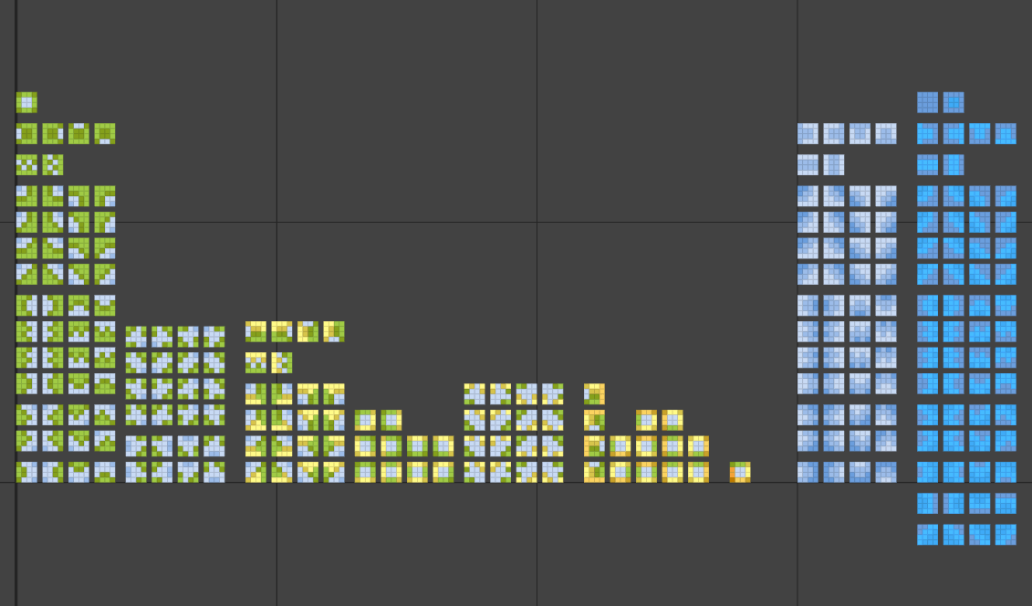 Tile set for shallow seawater, coastline with beaches and land boundaries.