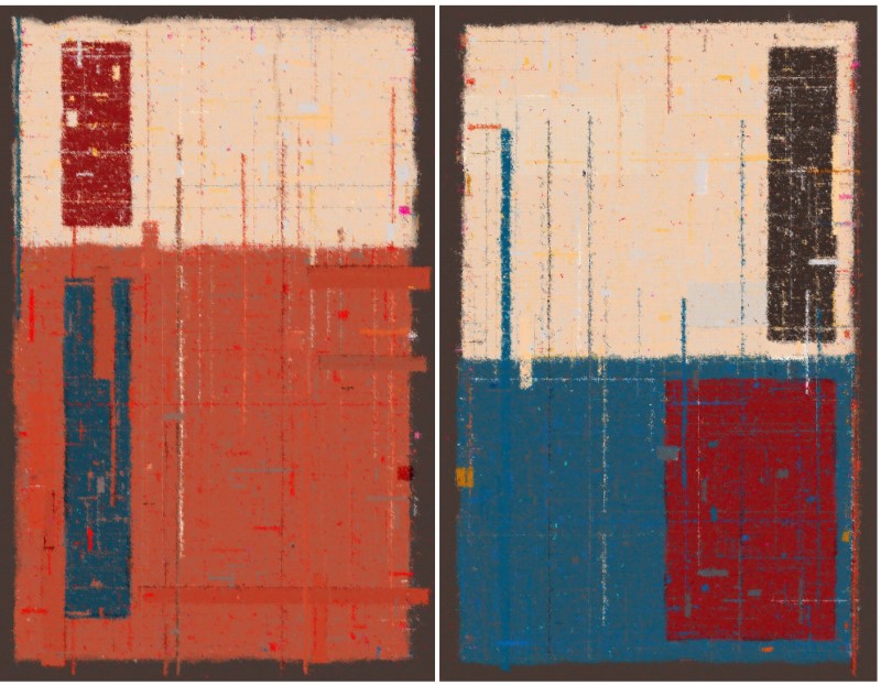 Horizontal composition with two subdivisions and identical parameters resulting in different colour outputs