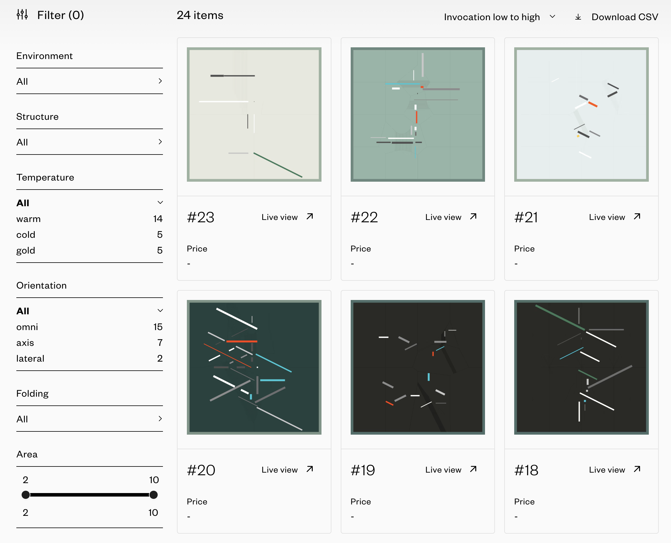 User interface for filtering large collections based on their features (Artblocks)