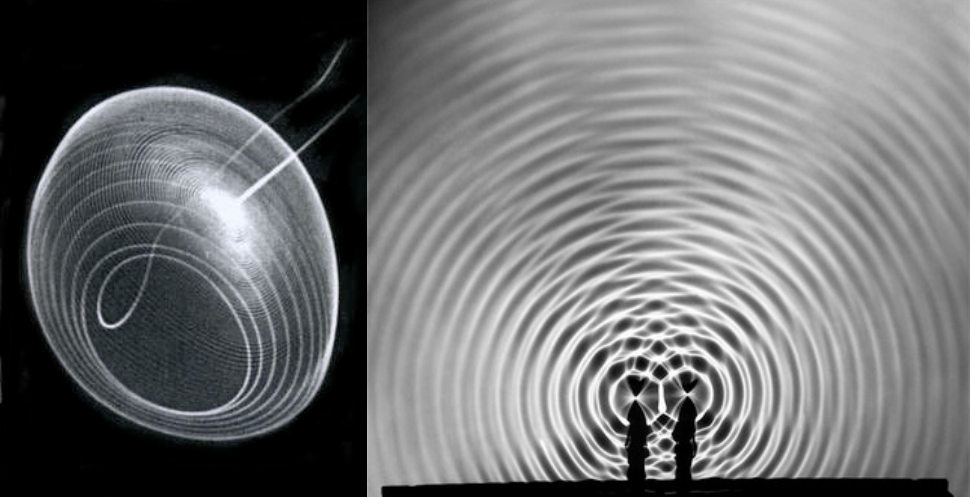 Oscillon No. 27 (Electronic Abstraction) by Ben F. Laposky around 1952 photograph, b/w 25.4 × 20.2 cm (link) | Berenice Abbott, Interference Pattern, 1958-61 (link)