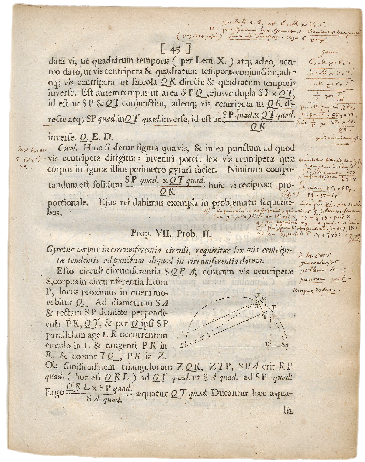 A page from Isaac Newton’s Principia first edition (1687), with handwritten notes by a merchant, writer, and amateur mathematician named Adriaen Verwer (source: Utrecht University)