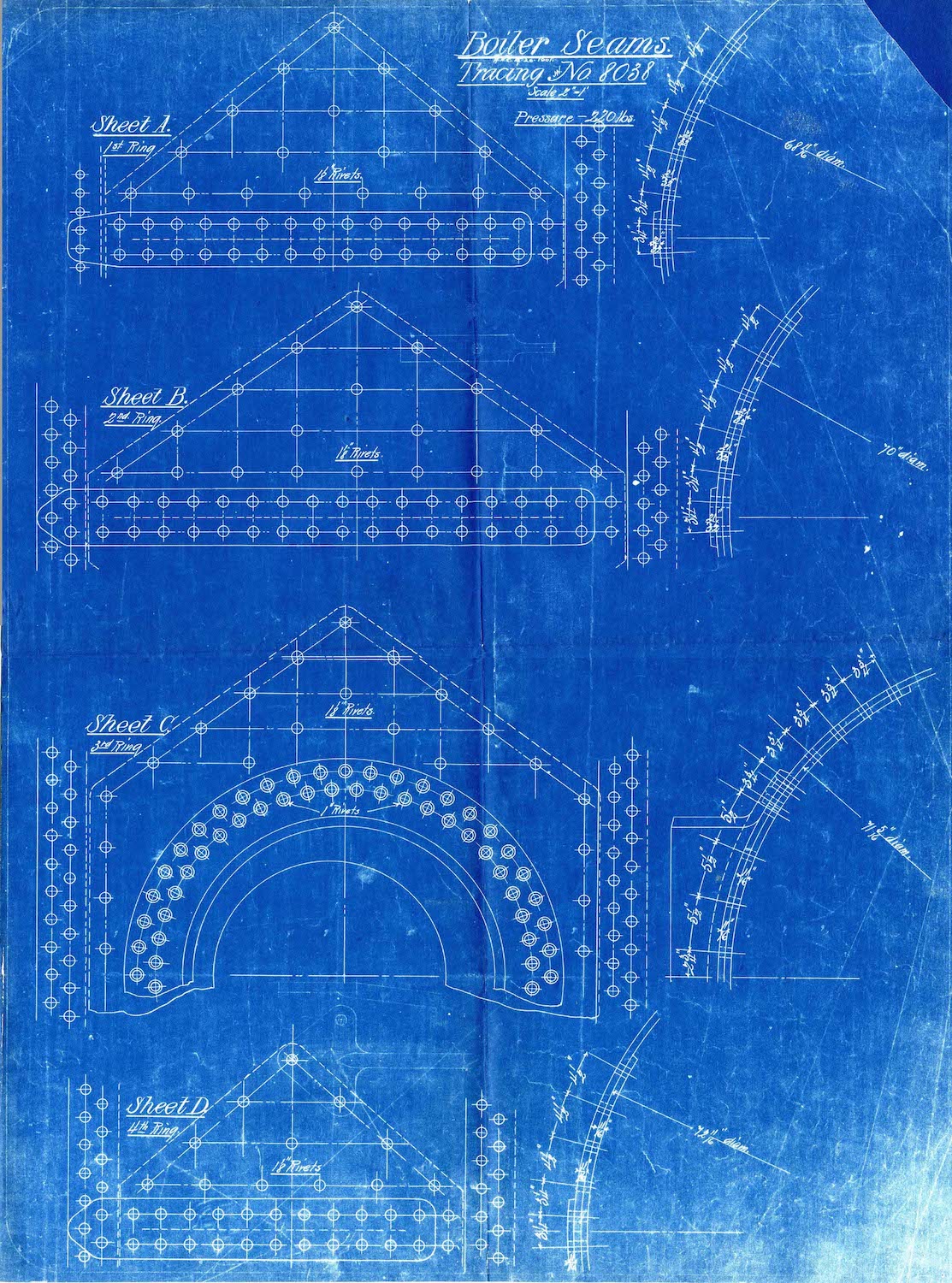 An example of an engineering 'blueprint' made using a cyanotype process.