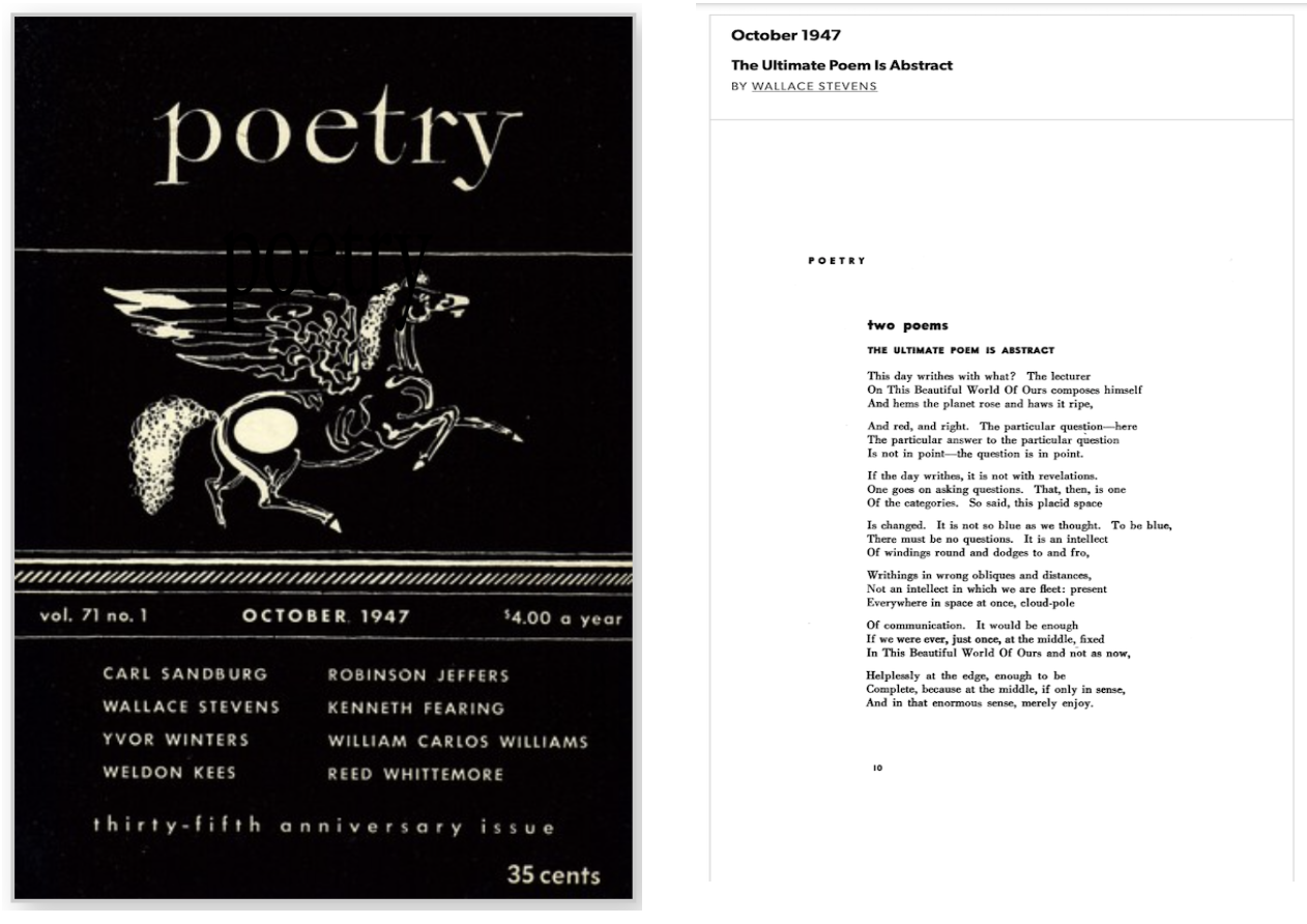 PITPD's visual appearance was modeled after mid-20th century Poetry Magazine.