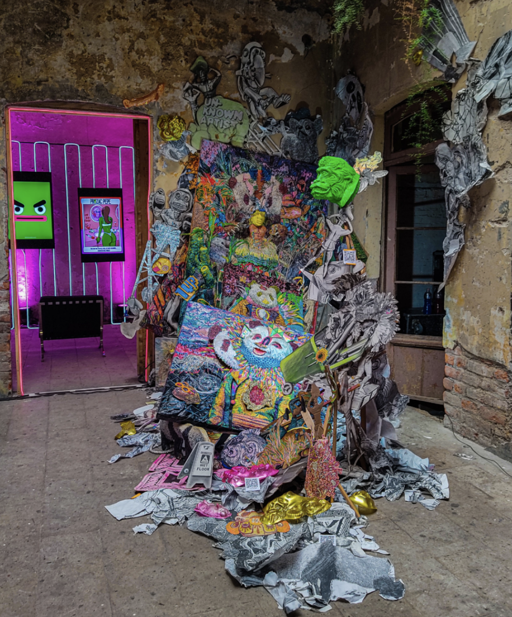 Pablo Cotama's massive installation "An ancient river, an unpredictable time," part of a group exhibition curated by Santiago Itzcoatl.  Photo by Pablo Cotama.