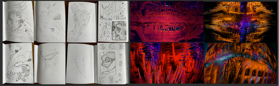 Captures ideas. left: sketchbook. right: digital paintings.