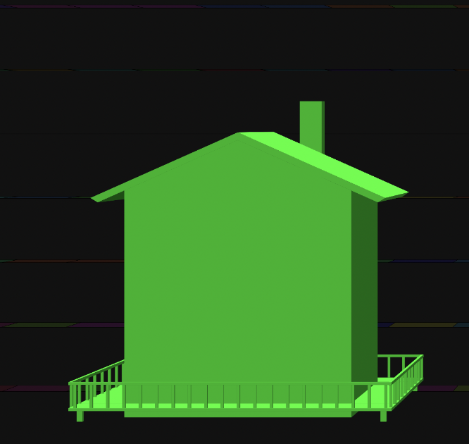 Experimental house form with perspective features; deck & roof