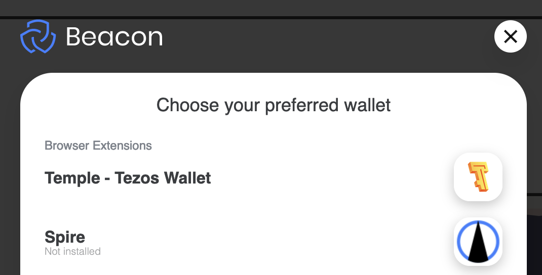 Clicking the syncing button will show a new popup that asks you with which wallet you want to connect. You might have multiple ones installed. Pick the one that you want to collect the NFT with.