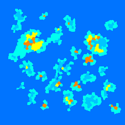 Seawater(blue) tends to have moderate to heavy rainfall, while some parts of the island(light-blue, yellow) tend to have little to light rainfall.