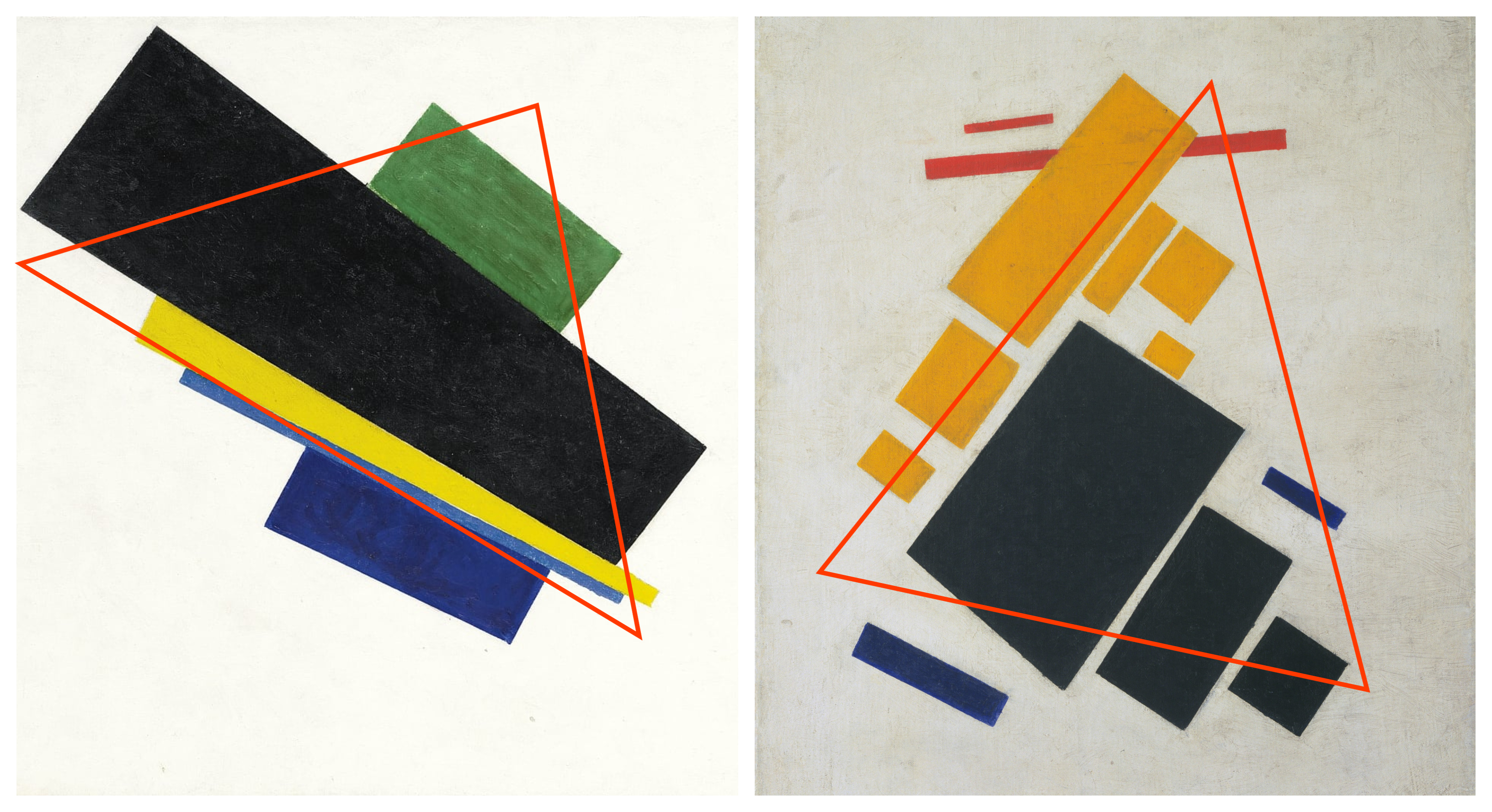 Triangular trace of Malevich's rectangle clusters