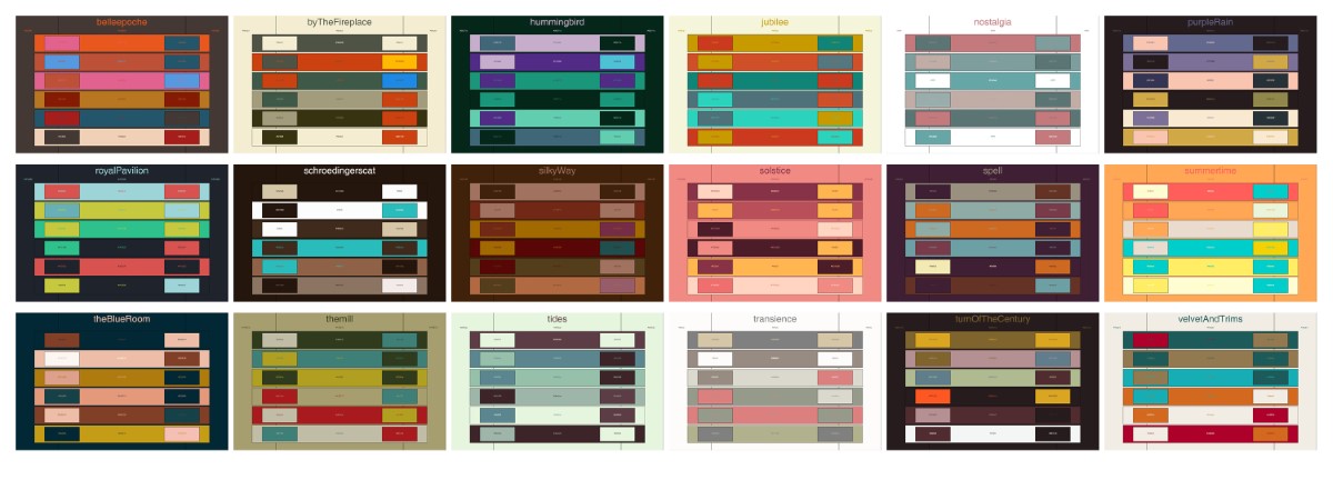 Colour palette templates generated in the p5js online editor