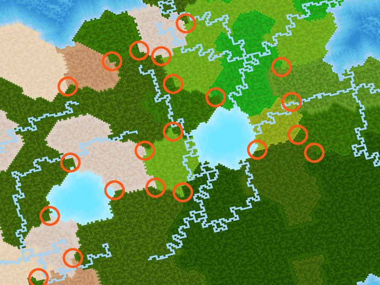 Showing the sharp incorrect boundaries between different neighbouring biomes.