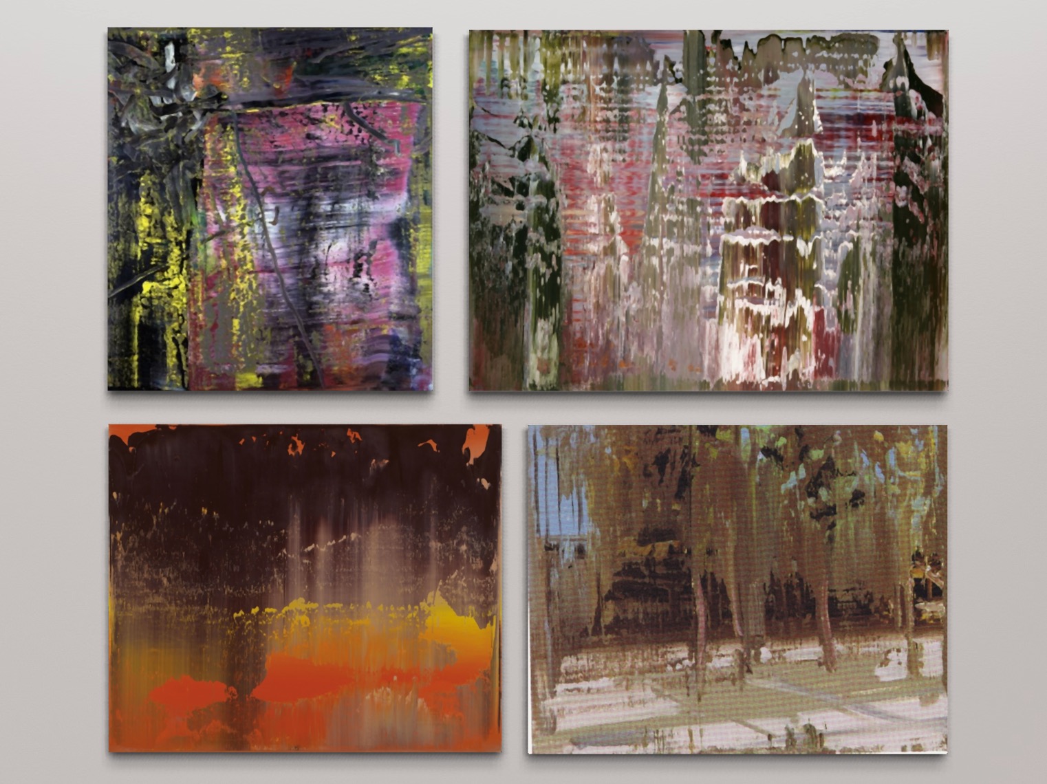 Gerhard Richter, Abstraktes Bild Violet/713-6/825-9/829-6 (from left to right and top to bottom) 