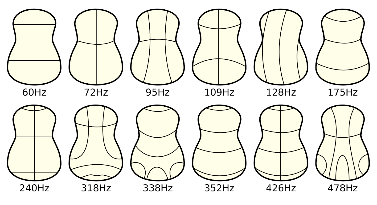 Chladni patterns, forming on the back of a guitar.