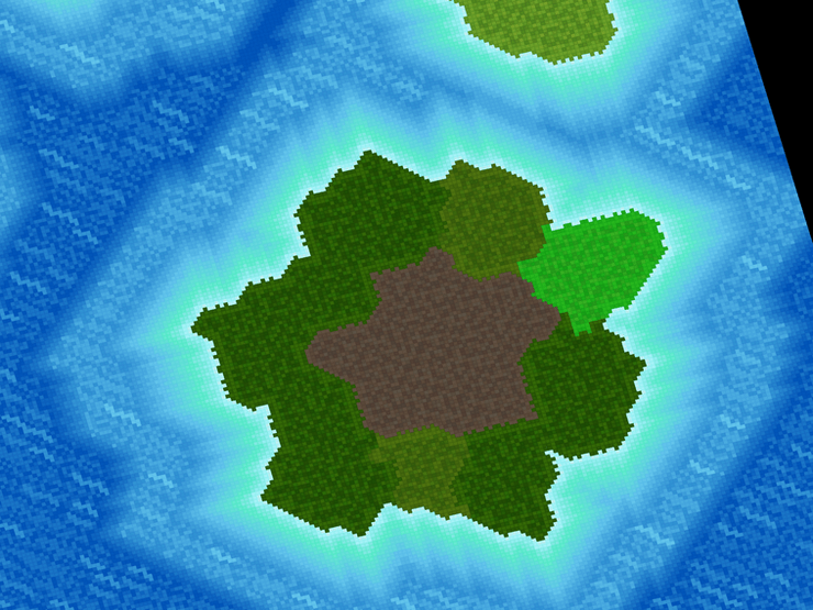 A prior large-sized island having a central volcanic biome with the void of the world nearby.